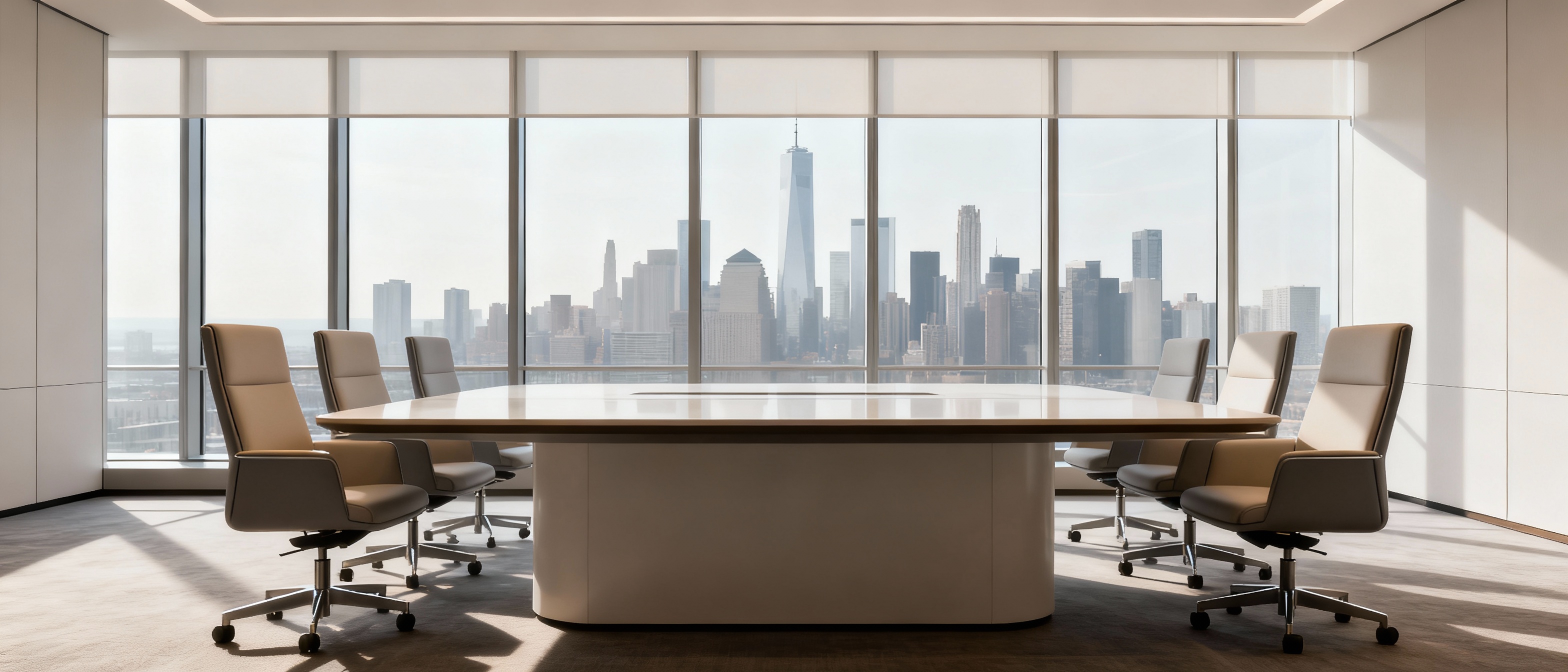 Corporate boardroom with conference table and leadership chairs for strategic governance meetings
